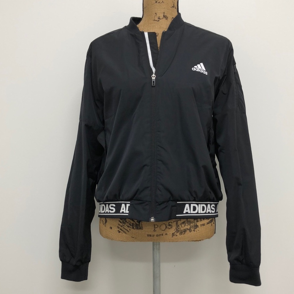 Black Adidas Graphic Bomber Jacket Coat